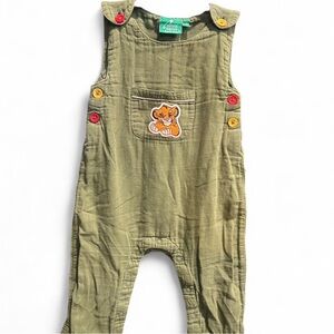 Green Kids linen romper with Lion Patch